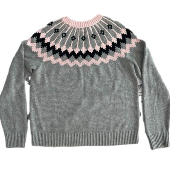 J. Crew Fair Isle Crew Neck Cotton Sweater Pink Gray Perfect Condition Size L - Picture 2 of 11